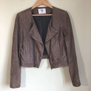 Vero Moda brown crop suede leather jacket coat size small womens